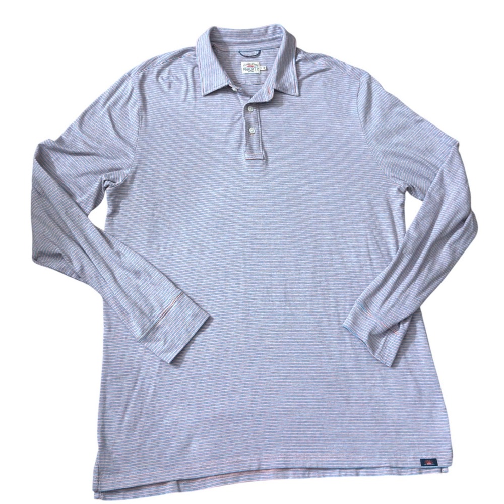 Faherty Brand Mens Movement Long Sleeve Polo Shirt Blue Pink  MKF2306 L GG13